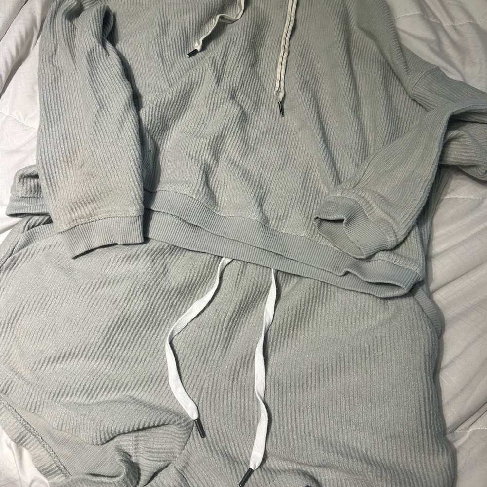 Aerie Light Gray Ribbed Lounge Set